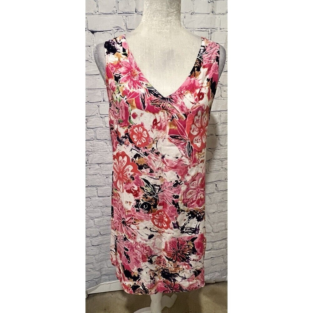 Pineapple Cove Pink Tropical Floral Rayon A-Line Sleeveless Dress Womens Large